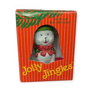Vintage 1986 Jolly Jingles Hand Painted Porcelain Bisque Cat Ornament